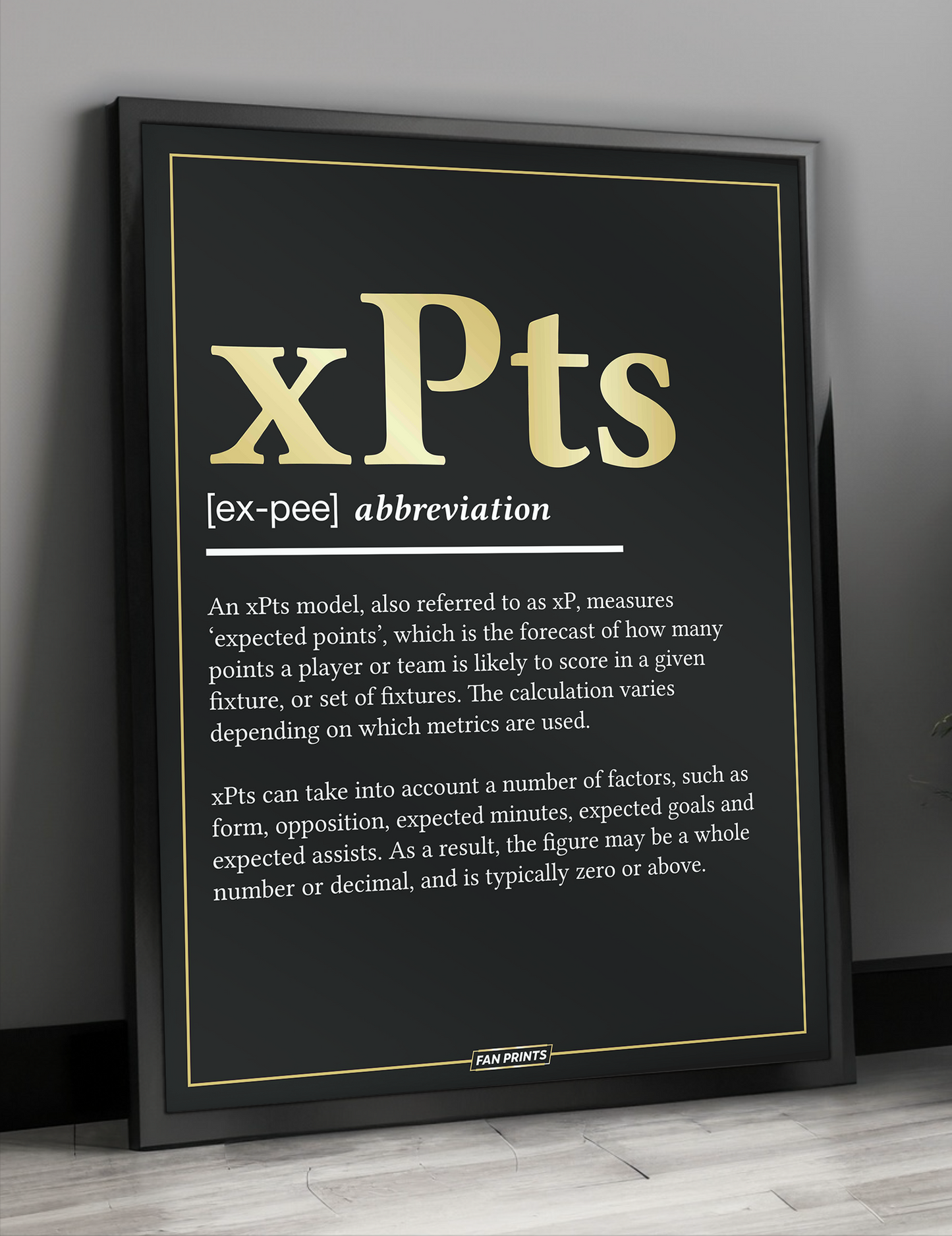 Expected Points xPts Definition Poster for Fantasy Football Enthusiasts